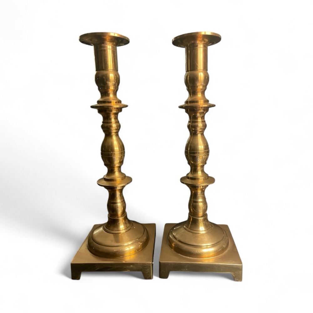 Vintage Brass Taper Candle Holders Made in London Set 9.5in Candlesticks